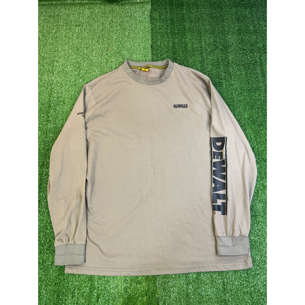 DeWalt Mens Long Sleeve Graphic Work Shirt Tan Sandstone Crewneck Tee Size XL